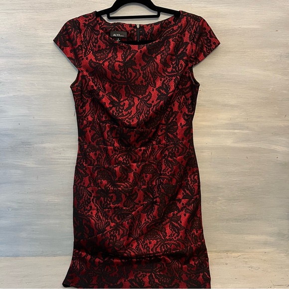 Alyx Dresses & Skirts - ALYX dress Red Black Lace Cap Sleeve Formal Tailored Dress Size 8 Good Condition
